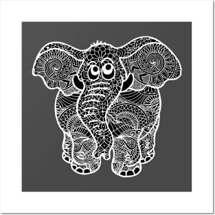 Elephant Zentangle - White Posters and Art